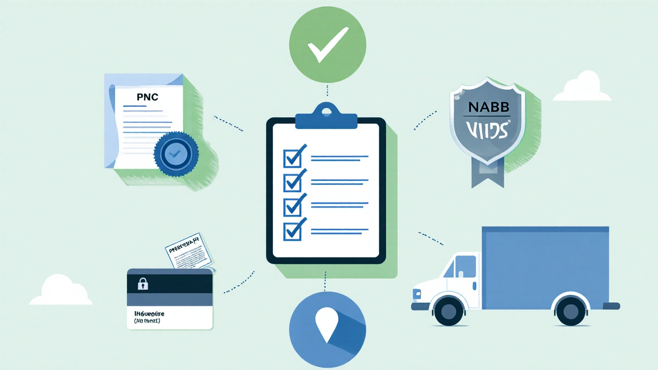 Flat illustration of safety checklist icons for online pharmacy purchase.