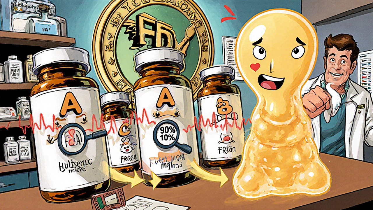 A patient receiving three different generic pills, their body reacting to fluctuating drug levels.