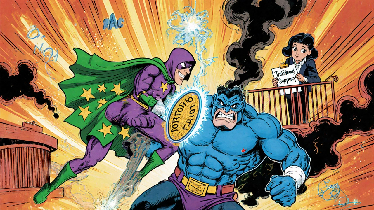 Milk Thistle and NAC heroes fighting toxins inside a cartoon body, Liv.52 watching from balcony.