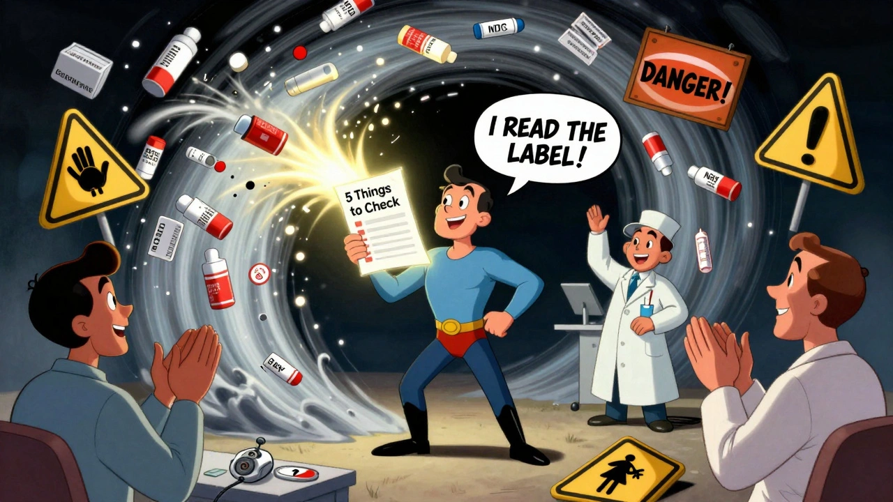 A person stands heroically against a storm of medical errors, holding a checklist as light dispels confusion in classic Fleischer style.