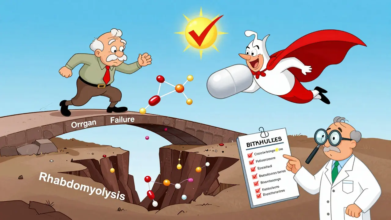 Azithromycin rescues an elderly man from a drug interaction chasm, while a pharmacist guides him toward safer options.