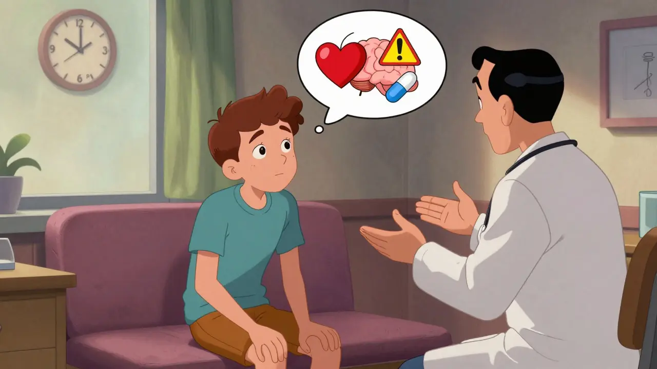 Teen talking to doctor in office, understanding medication purpose